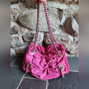 Bebe pink velvet purse w chain straps